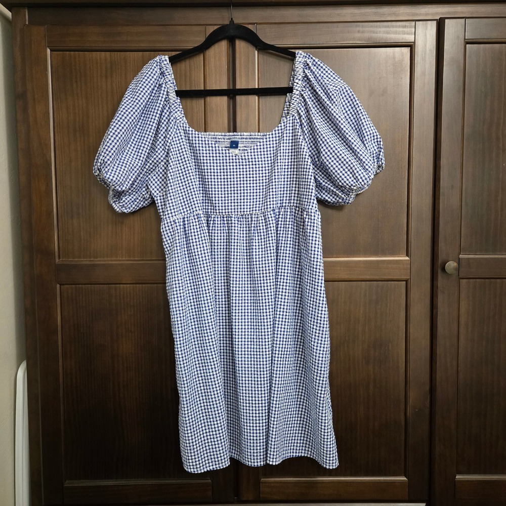 Old Navy Blue Gingham Puff Sleeve Smocked Back Mini Dress with Pockets XL - Picture 9 of 10
